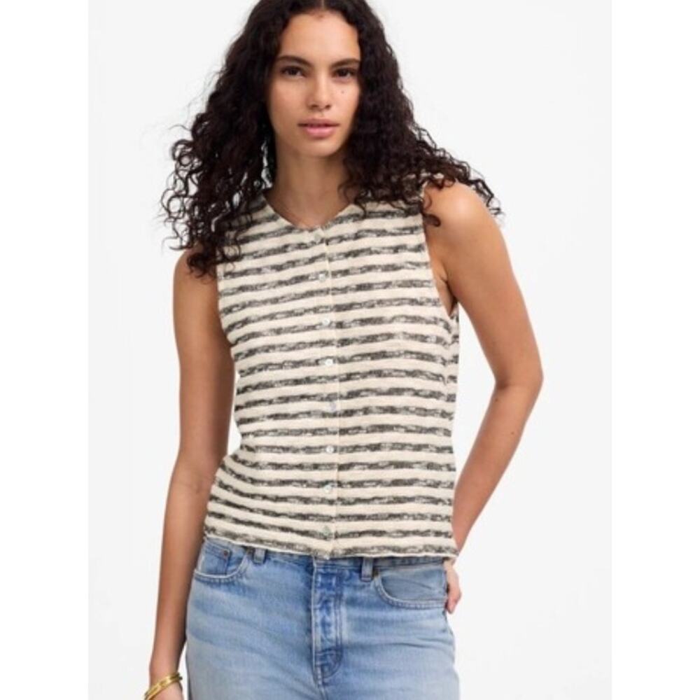 Madewell Women's Crewneck Sweater Vest In Stripe Tank Button Front Knit Large
